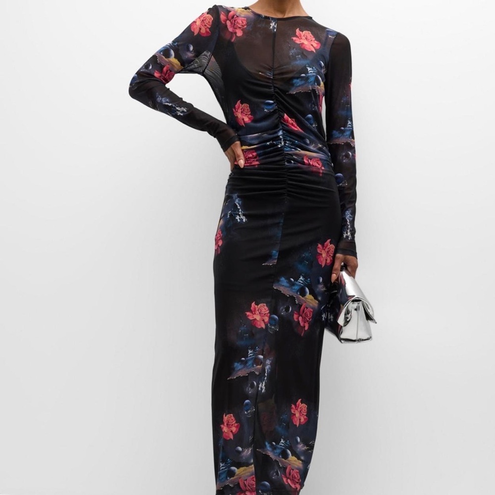 GANNI floral-print ruched maxi dress